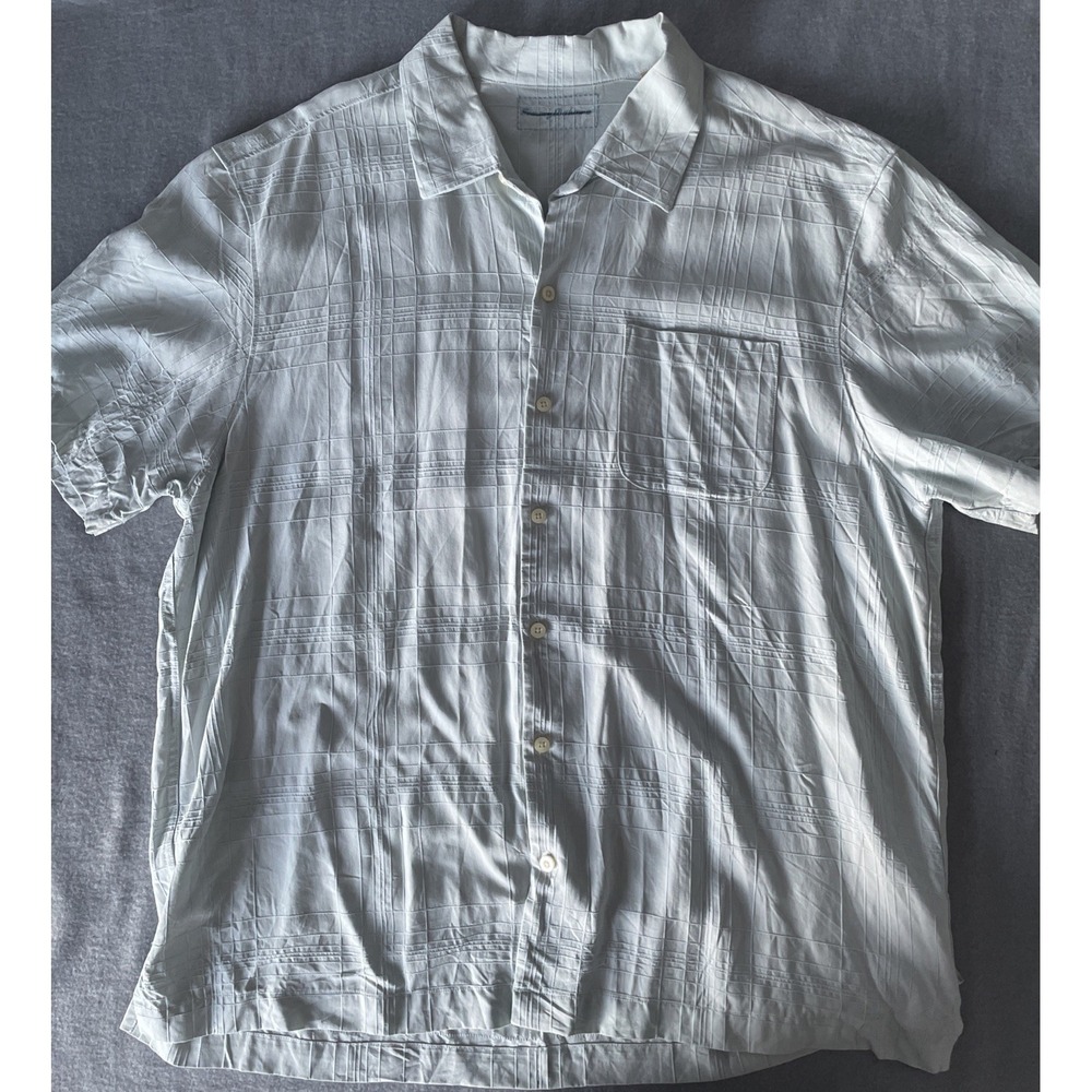 Tommy Bahama Shirt Men's XL‎ Mint/Green 100% Silk Short Sleeve Hawaiian Button
